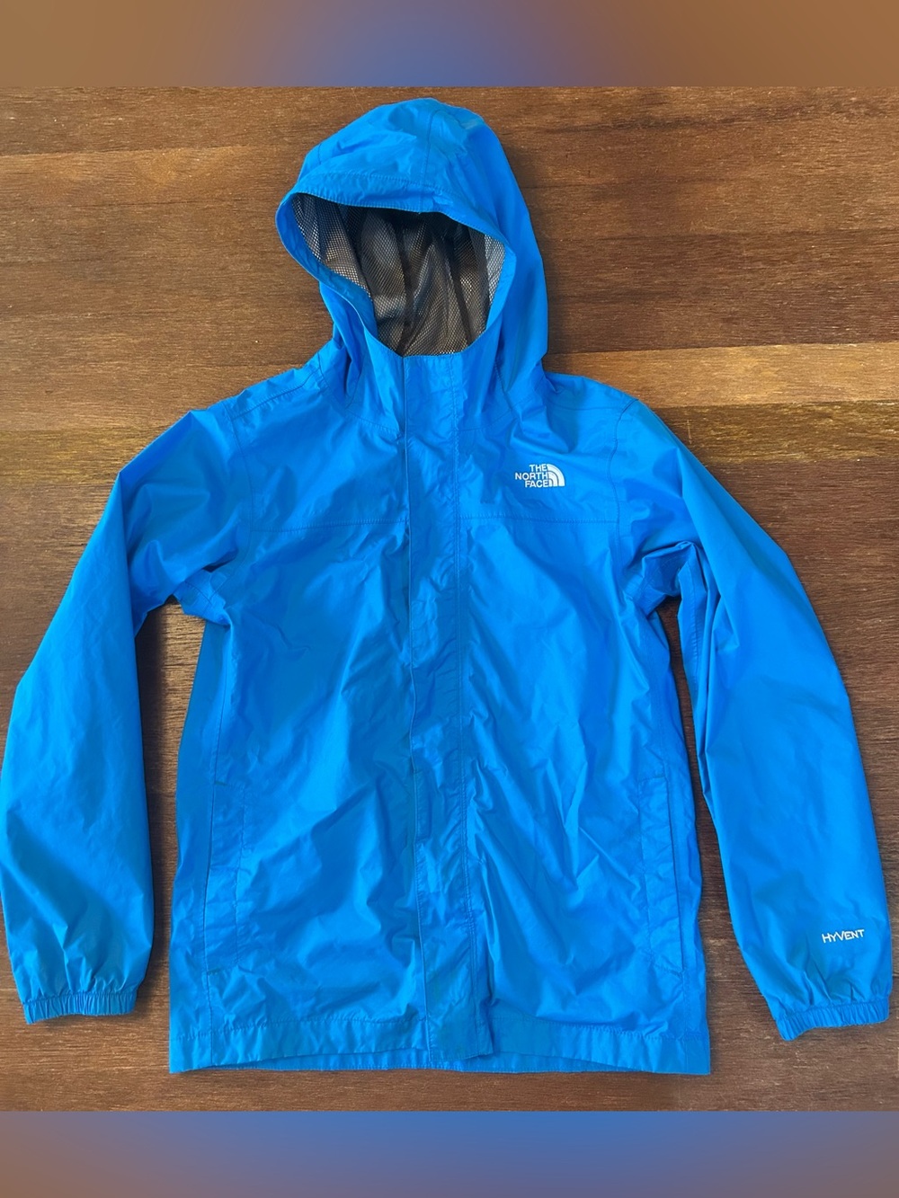 The North Face HyVent Rain Jacket Boys Girls L 14/16 Blue Hooded Waterproof
